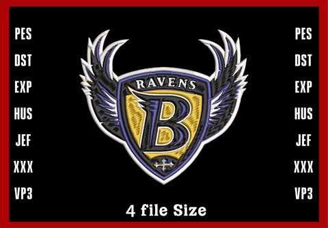 Baltimore Ravens Logo Embroidery, NFL football embroidery, Machine Embroidery Design, 4 File sizes- Instant Download & PDF File