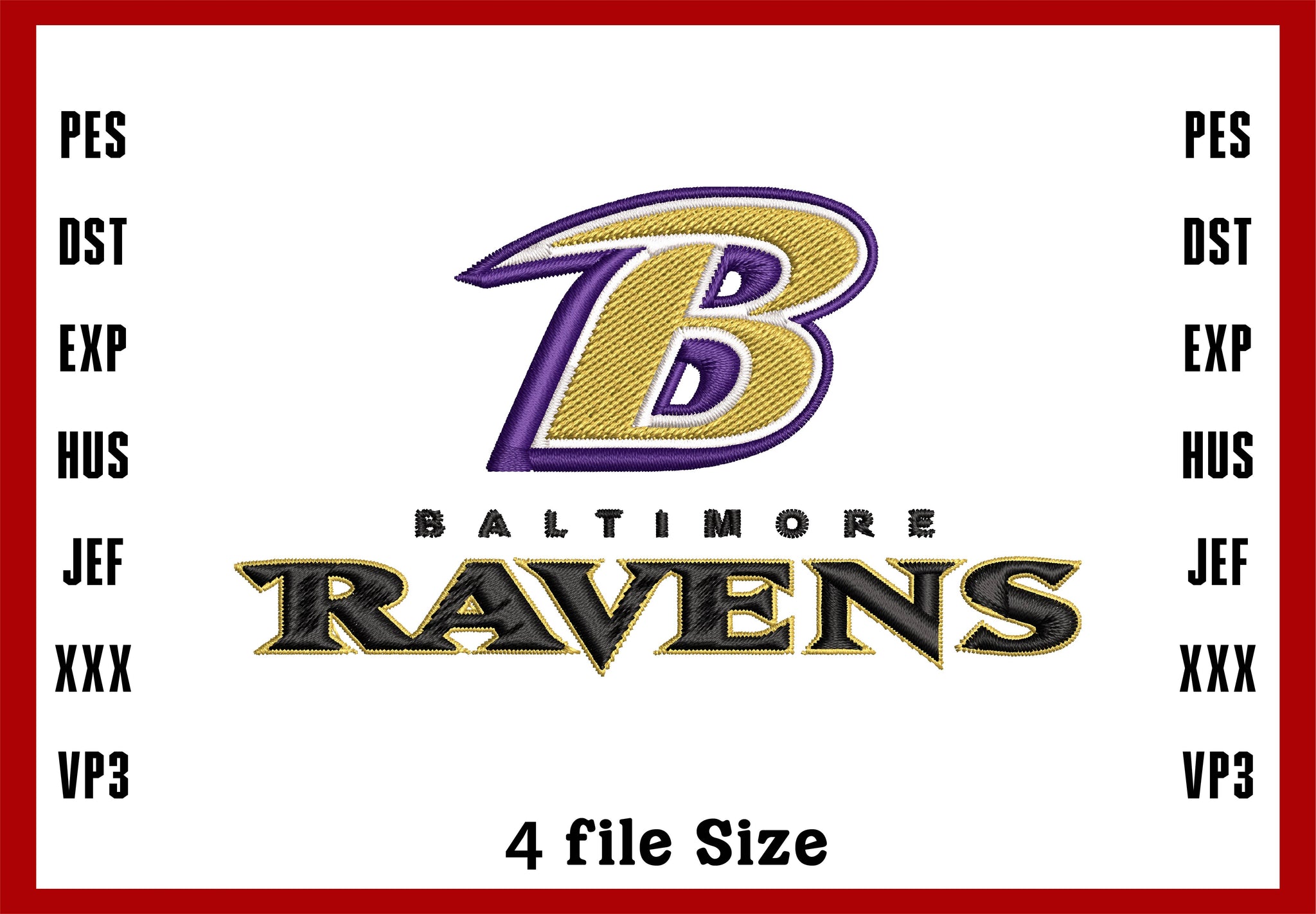 Baltimore Ravens Logo Embroidery, NFL football embroidery, Machine Embroidery Design, 4 File sizes- Instant Download & PDF File