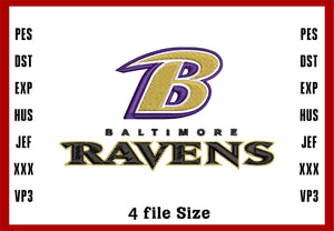 Baltimore Ravens Logo Embroidery, NFL football embroidery, Machine Embroidery Design, 4 File sizes- Instant Download & PDF File