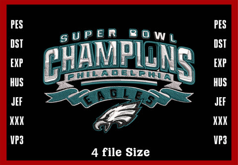Super Bowl Champions, Philadelphia Eagles Logo Embroidery, NFL football embroidery, Machine Embroidery Design, 4 File sizes- Instant Download & PDF File