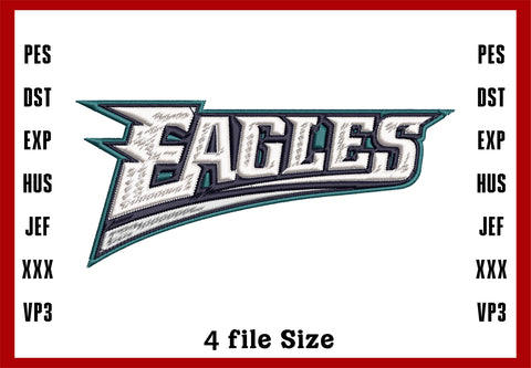 Philadelphia Eagles Logo Embroidery, NFL football embroidery, Machine Embroidery Design, 4 File sizes- Instant Download & PDF File