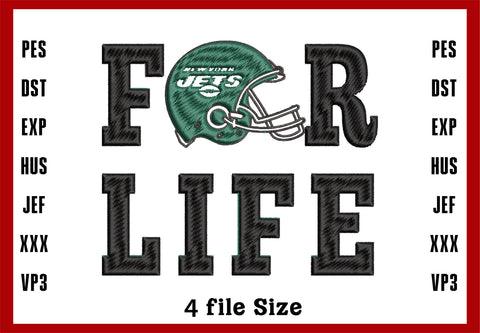 For Life New York Jets Logo Embroidery, NFL football embroidery, Machine Embroidery Design, 4 File sizes- Instant Download & PDF File