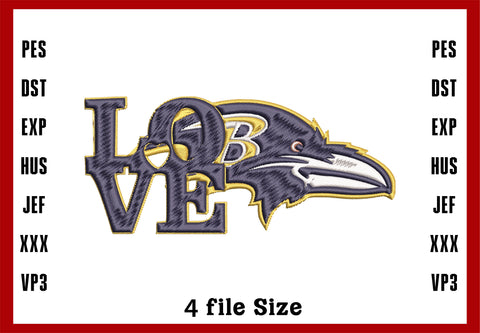 Love Baltimore Ravens Logo Embroidery, NFL football embroidery, Machine Embroidery Design, 4 File sizes- Instant Download & PDF File