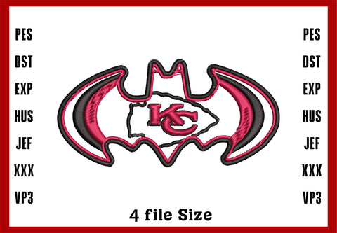 Bat Kansas City Chiefs Logo Embroidery, Kansas City Chiefs Embroidery, NFL football embroidery, Machine Embroidery Design, 4 File sizes- Instant Download & PDF File