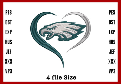 Philadelphia Eagles Logo Embroidery, NFL football embroidery, Machine Embroidery Design, 4 File sizes- Instant Download & PDF File