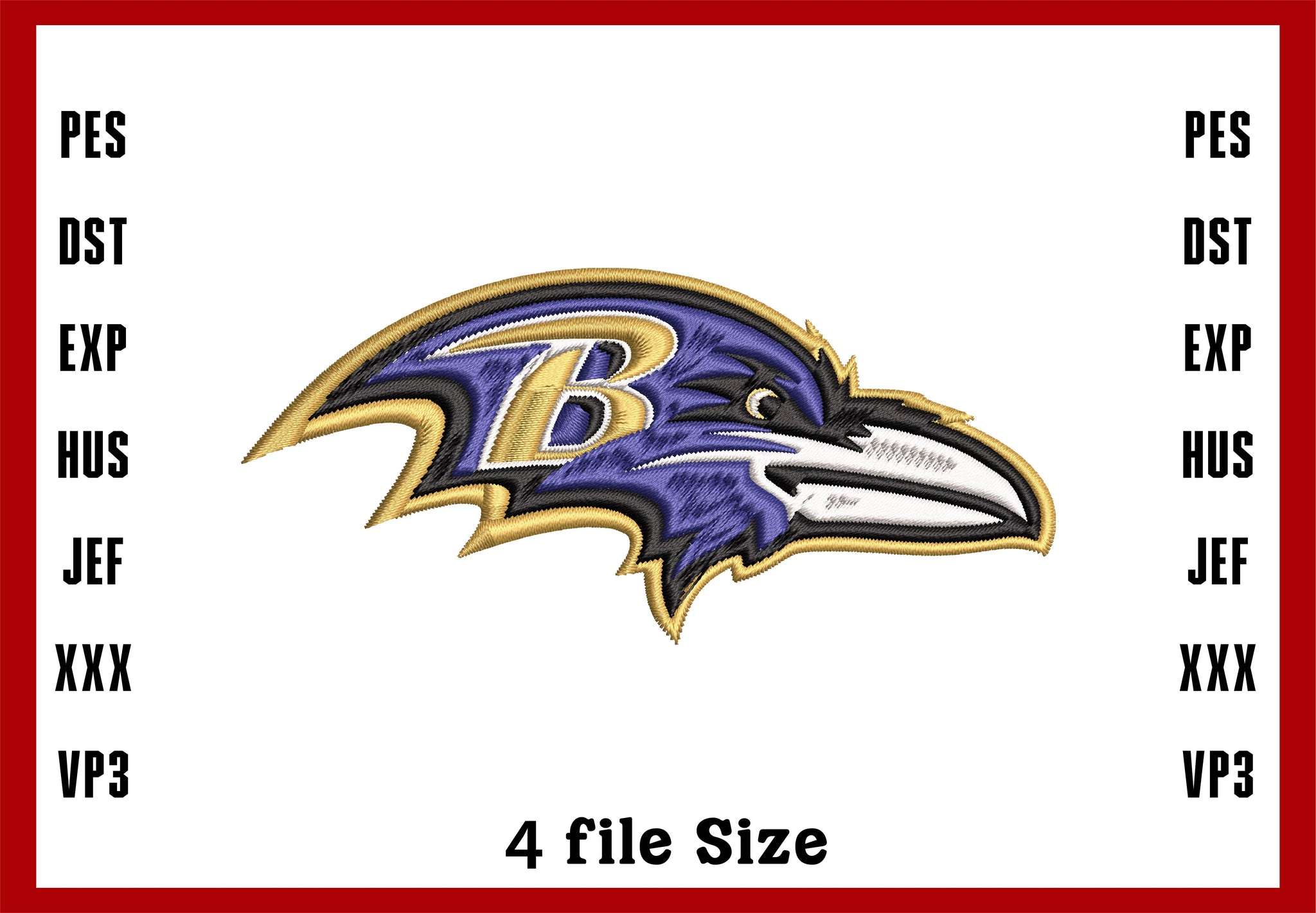 Baltimore Ravens Head Embroidery, NFL football embroidery, Machine Embroidery Design, 4 File sizes- Instant Download & PDF File