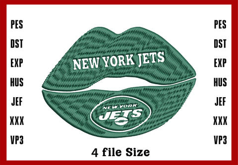 Lips New York Jets Logo Embroidery, NFL football embroidery, Machine Embroidery Design, 4 File sizes- Instant Download & PDF File