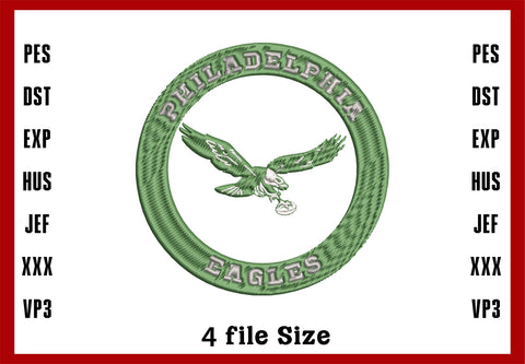 Philadelphia Eagles Logo Embroidery, NFL football embroidery, Machine Embroidery Design, 4 File sizes- Instant Download & PDF File