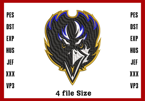 Baltimore Ravens Head Embroidery, NFL football embroidery, Machine Embroidery Design, 4 File sizes- Instant Download & PDF File