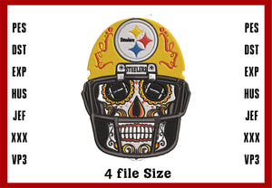 Pittsburgh Steelers Skull Embroidery, NFL football embroidery, Machine Embroidery Design, 4 File sizes- Instant Download & PDF File