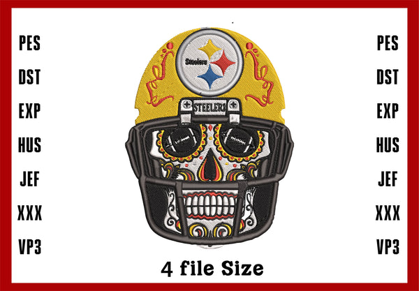 Pittsburgh Steelers Skull Embroidery, NFL football embroidery, Machine Embroidery Design, 4 File sizes- Instant Download & PDF File