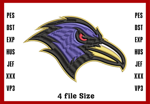 Baltimore Ravens Head Embroidery, NFL football embroidery, Machine Embroidery Design, 4 File sizes- Instant Download & PDF File