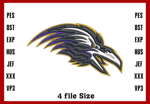 Baltimore Ravens Head Embroidery, NFL football embroidery, Machine Embroidery Design, 4 File sizes- Instant Download & PDF File