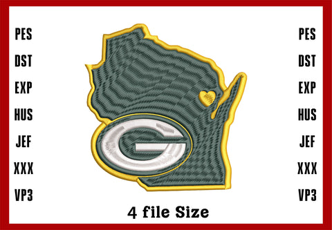 Green Bay Packers Logo Embroidery, NFL football embroidery, Machine Embroidery Design, 4 File sizes- Instant Download & PDF File