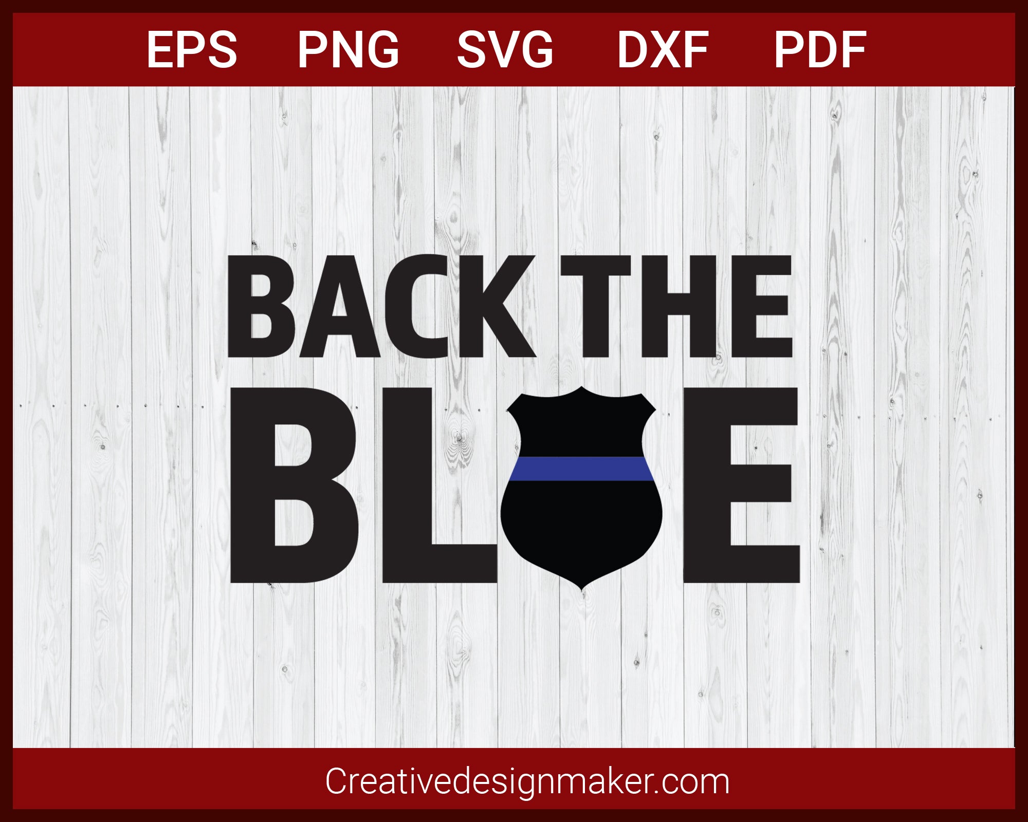 Black The Blue Thin Blue Line Police Badge SVG Cricut Silhouette DXF PNG EPS Cut File
