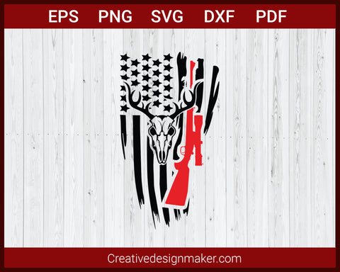 Deer Skull Hunting American Flag SVG Cricut Silhouette DXF PNG EPS Cut File