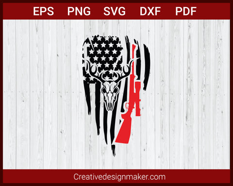 Deer Skull Hunting American Flag SVG Cricut Silhouette DXF PNG EPS Cut File