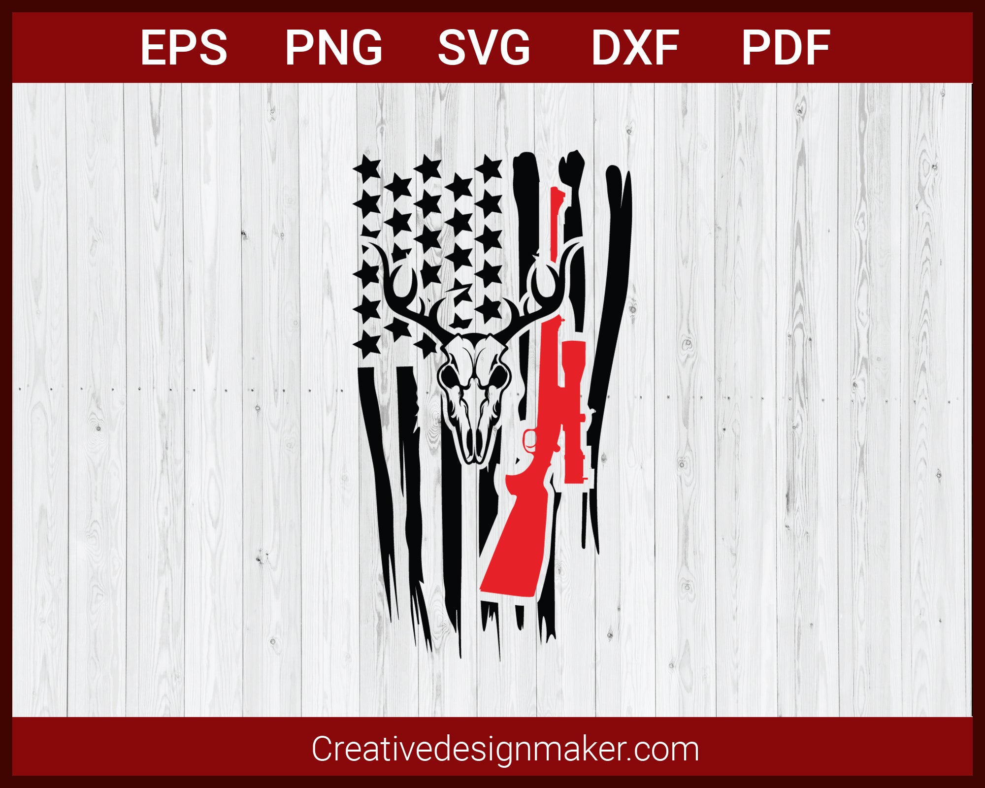 Deer Skull Hunting US Flag SVG Cricut Silhouette DXF PNG EPS Cut File