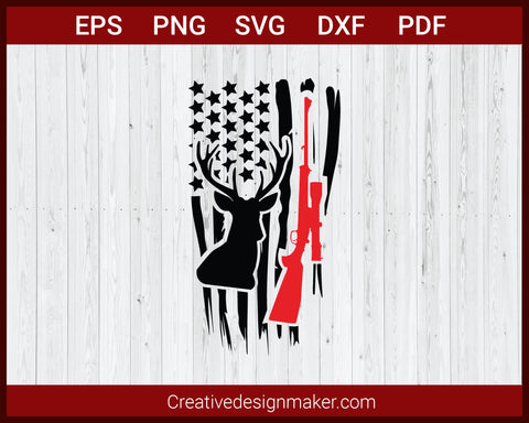 Deer Hunting American Flag SVG Cricut Silhouette DXF PNG EPS Cut File