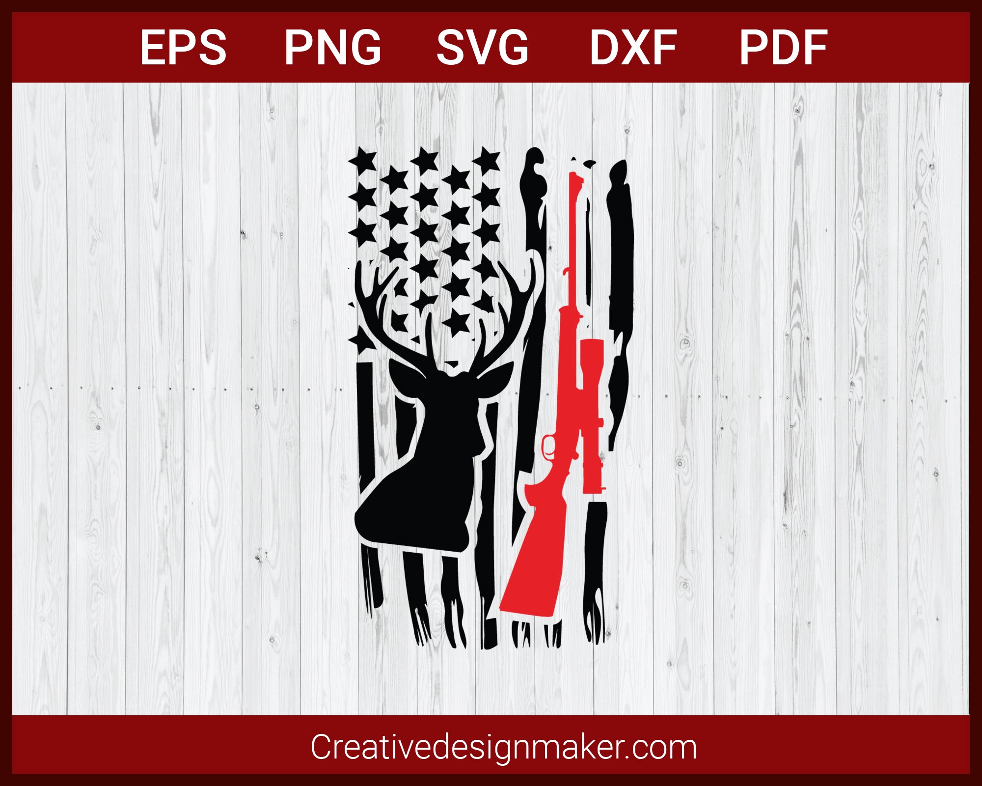 Deer Hunting Distressed Flag SVG Cricut Silhouette DXF PNG EPS Cut File
