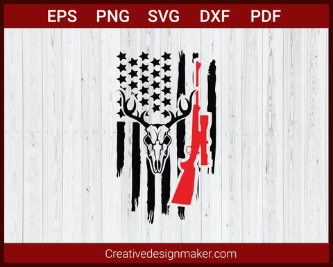 Deer Skull Hunting American Flag SVG Cricut Silhouette DXF PNG EPS Cut File