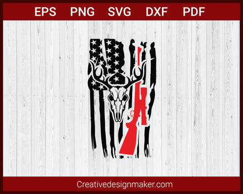 Deer Skull Hunting American Flag SVG Cricut Silhouette DXF PNG EPS Cut File