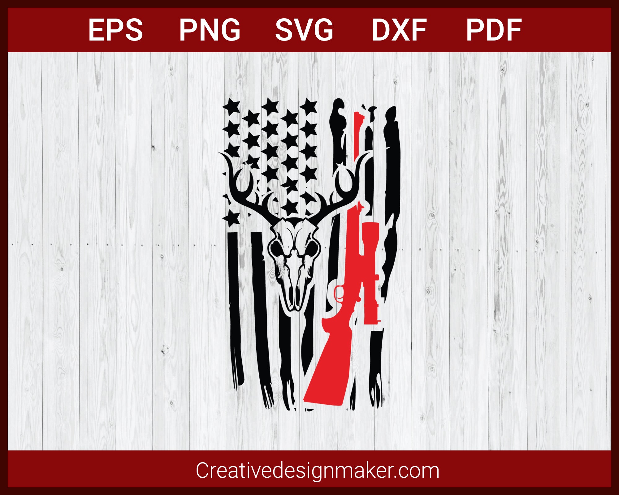 Deer Skull Hunting American Flag SVG Cricut Silhouette DXF PNG EPS Cut File