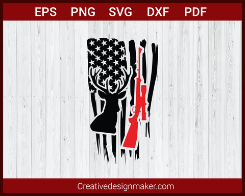 Deer Hunting American Flag SVG Cricut Silhouette DXF PNG EPS Cut File