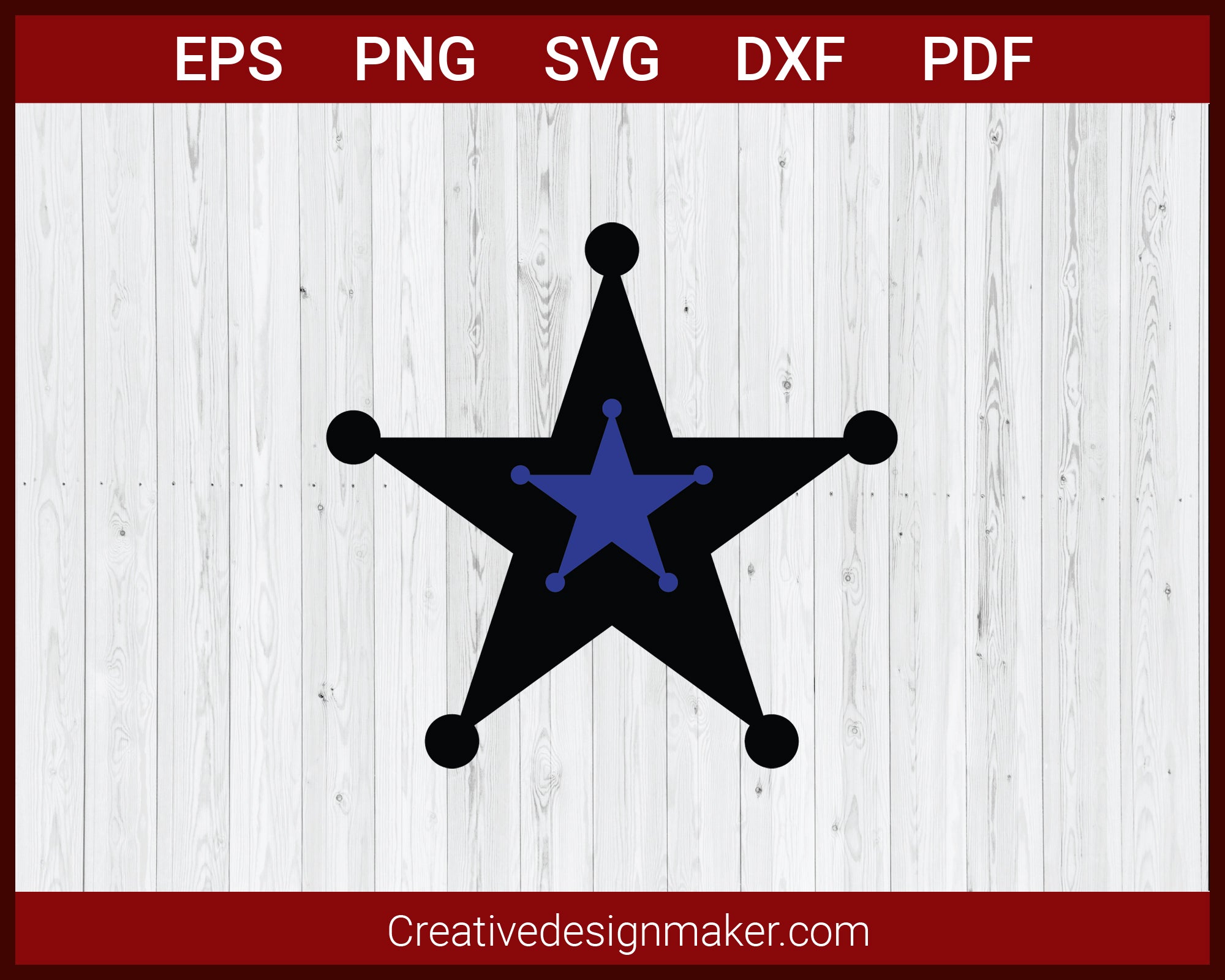 Double Star with Blue Line Police Badge SVG Cricut Silhouette DXF PNG EPS Cut File