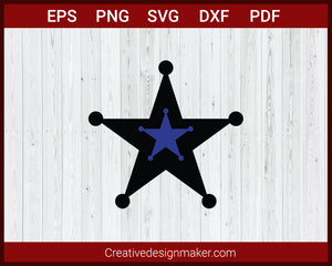 Double Star with Blue Line Police Badge SVG Cricut Silhouette DXF PNG EPS Cut File