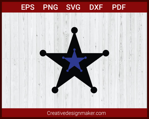 Double Star with Blue Line Police Badge SVG Cricut Silhouette DXF PNG EPS Cut File