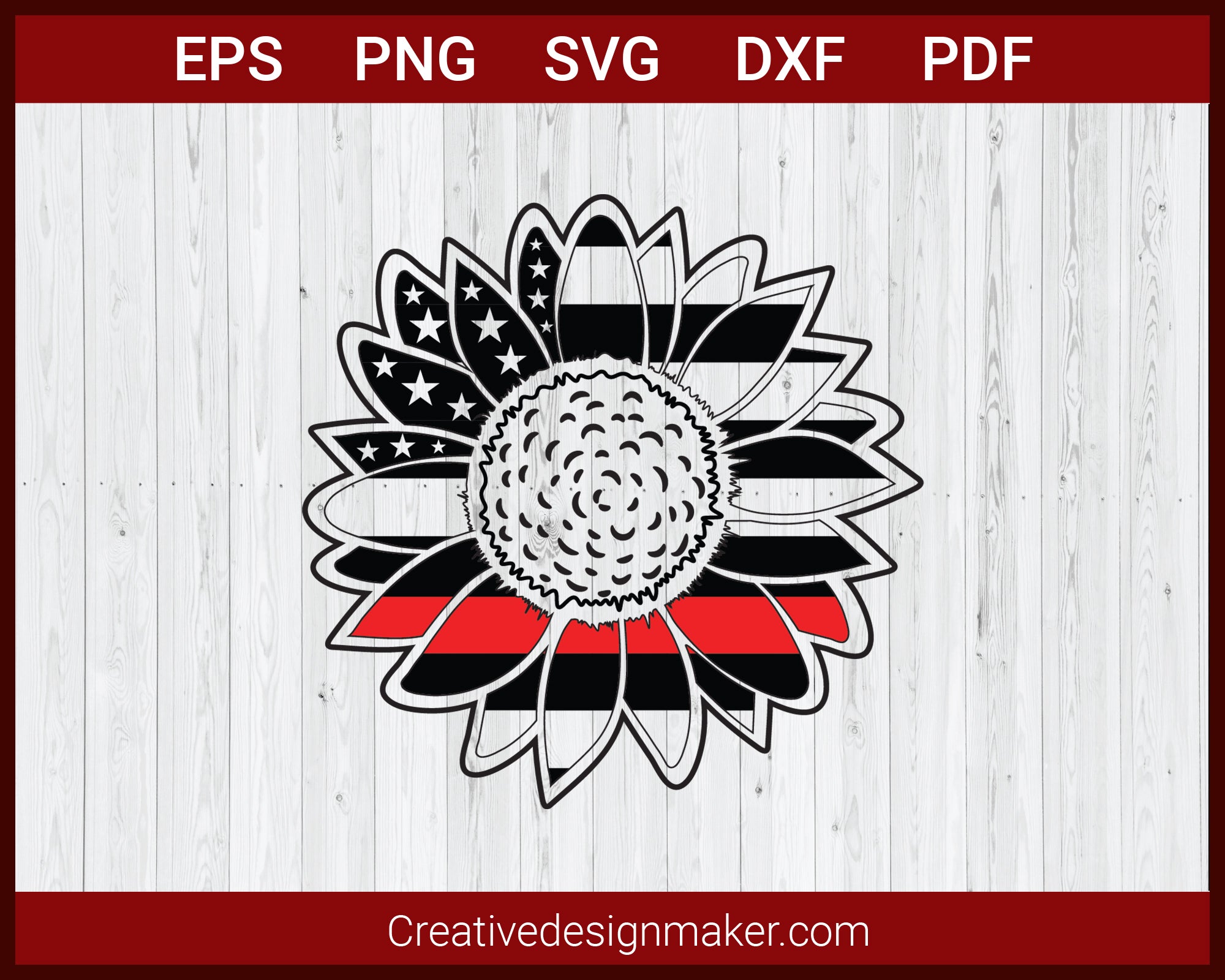 Thin Red Line Sunflower SVG Cricut Silhouette DXF PNG EPS Cut File