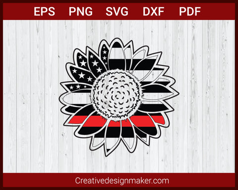 Thin Red Line Sunflower SVG Cricut Silhouette DXF PNG EPS Cut File