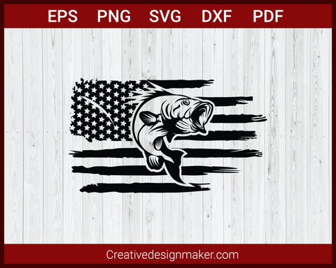 Fishing Distressed USA Flag SVG Cut File For Cricut Silhouette eps png dxf Printable Files