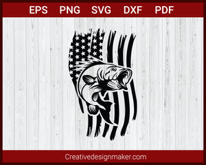 American Flag Fishing SVG Cut File For Cricut Silhouette eps png dxf Printable Files