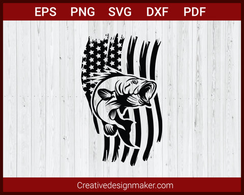 American Flag Fishing SVG Cut File For Cricut Silhouette eps png dxf Printable Files