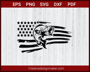 American Flag Fish T-shirt SVG Cut File For Cricut Silhouette eps png dxf Printable Files