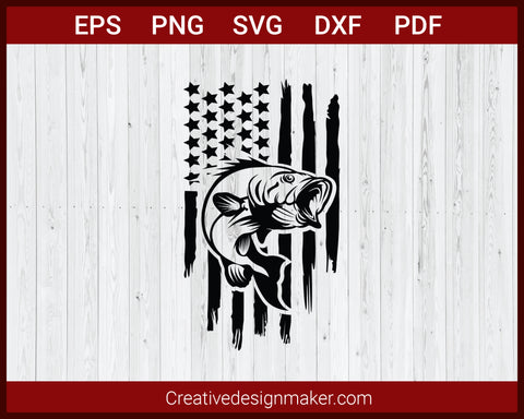 American Flag Fishing SVG Cut File For Cricut Silhouette eps png dxf Printable Files