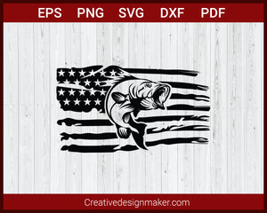 American Flag Fishing SVG Cut File For Cricut Silhouette eps png dxf Printable Files