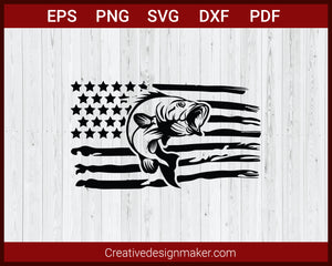 Hunting and Fishing American Flag T-shirt SVG Cut File For Cricut Silhouette eps png dxf Printable Files