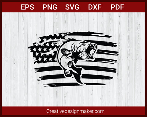 Fishing American Flag SVG Cut File For Cricut Silhouette eps png dxf Printable Files