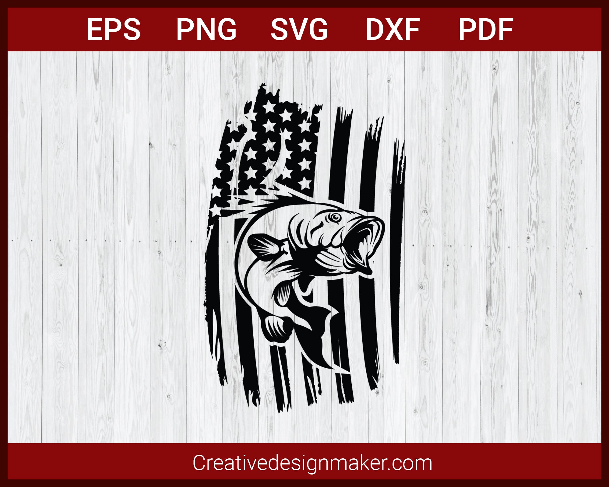 American Flag Fish SVG Cut File For Cricut Silhouette eps png dxf Printable Files