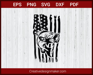 Fishing American Flag SVG Cut File For Cricut Silhouette eps png dxf Printable Files