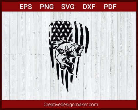 Hunting and Fishing American Flag SVG Cut File For Cricut Silhouette eps png dxf Printable Files