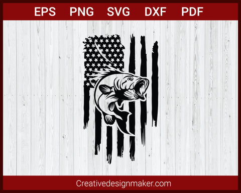 Fishing Distressed USA Flag SVG Cut File For Cricut Silhouette eps png dxf Printable Files