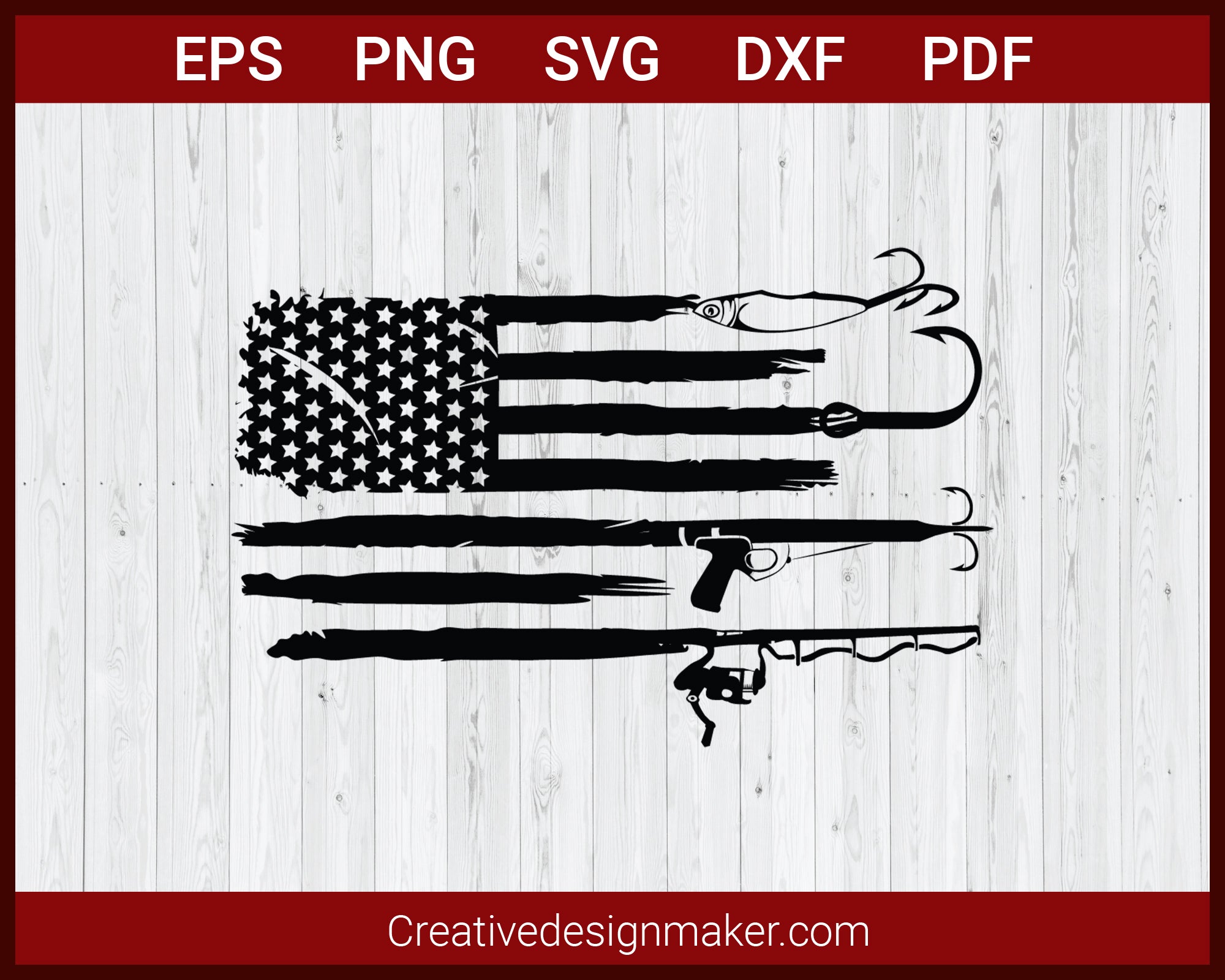 Fishing Hook, US Fishing Hunting Flag svg Cut File For Cricut Silhouette eps png dxf Printable Files