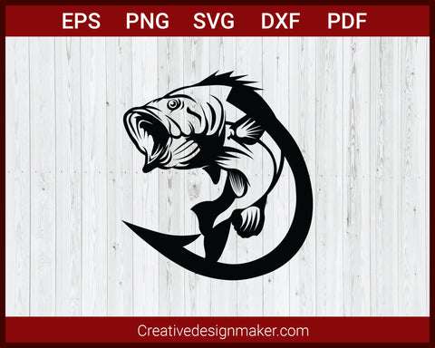 Fishing Hook, Fish SVG Cut File For Cricut Silhouette eps png dxf Printable Files