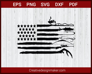 Fishing Hook svg,  Fishing Hunting USA Flag svg Cut File For Cricut Silhouette eps png dxf Printable Files