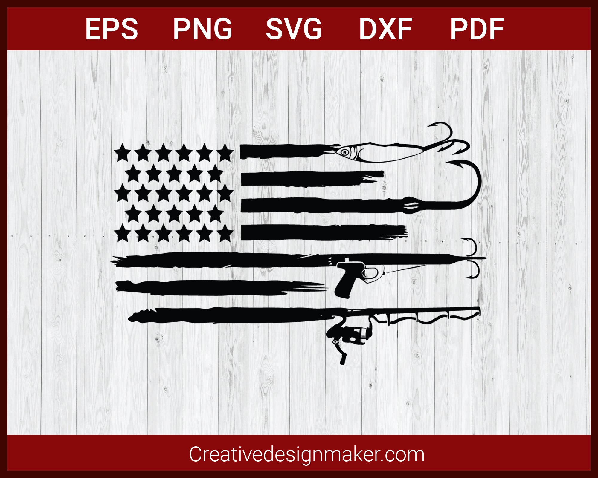 USA Fishing Hunting svg Flag Cut File For Cricut Silhouette eps png dxf Printable Files