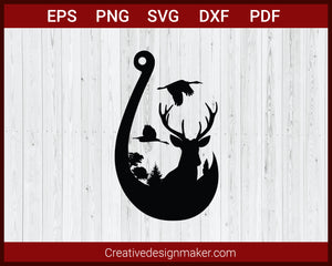 Deer Hunting, Fishing Hook SVG Cut File For Cricut Silhouette EPS PNG DXF Printable Files